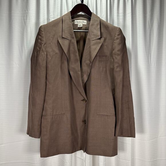 Vintage Christian Dior Blazer Jacket Brown Women's Size 12 USA 80s 90s